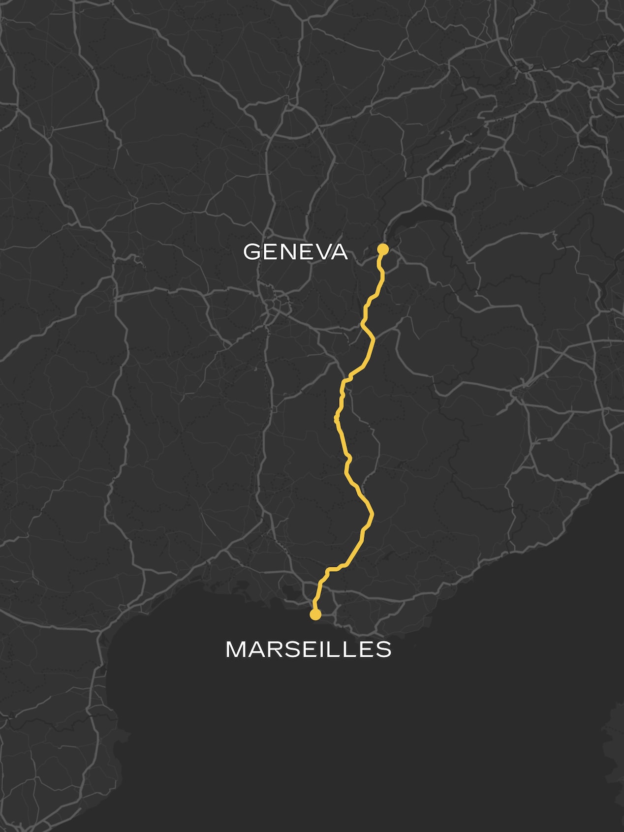 Fahrroute von Genf nach Marseille.