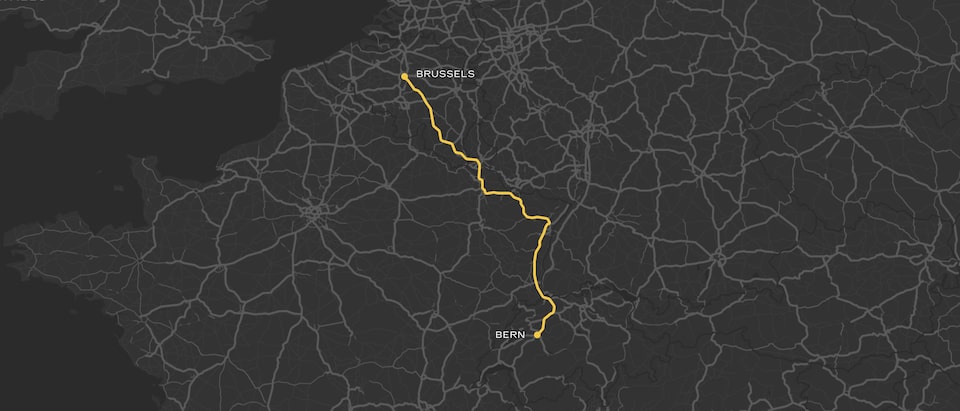 Fahrroute von Bern nach Brüssel.