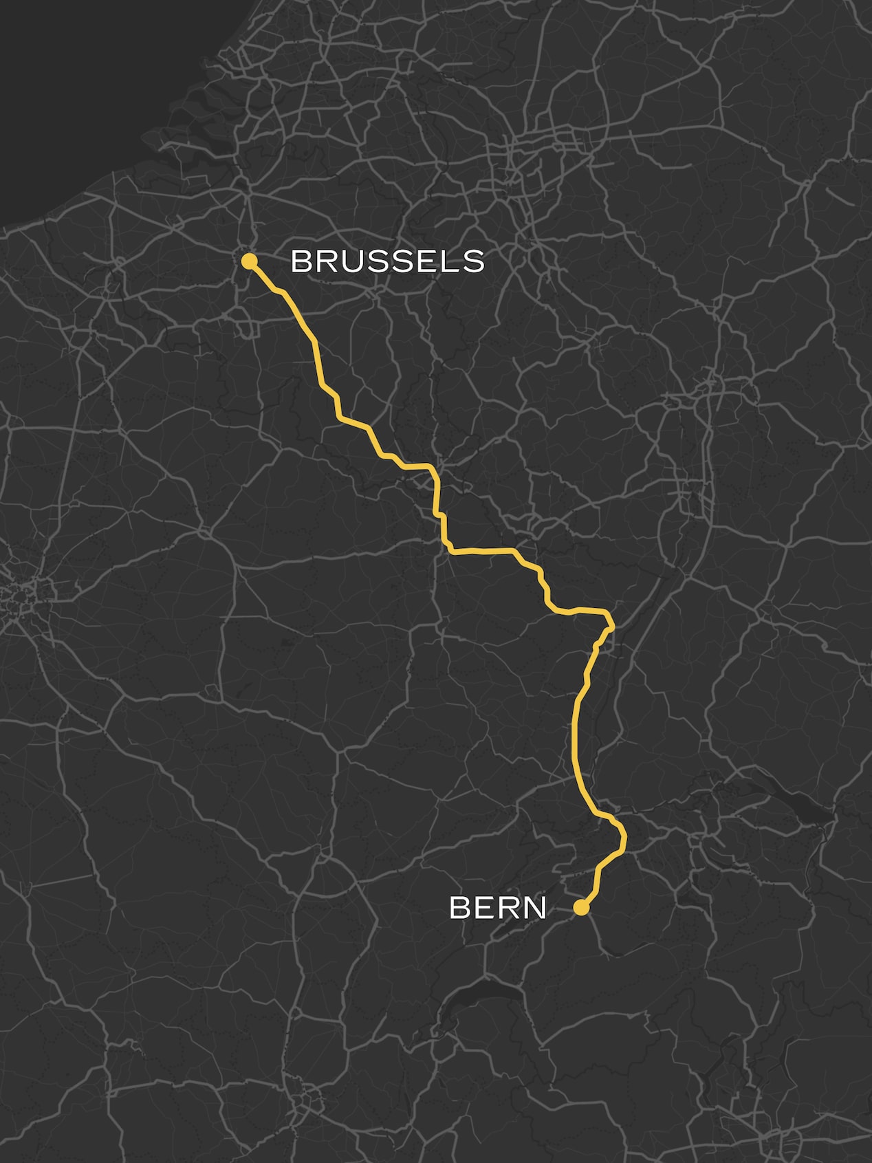 Fahrroute von Bern nach Brüssel.