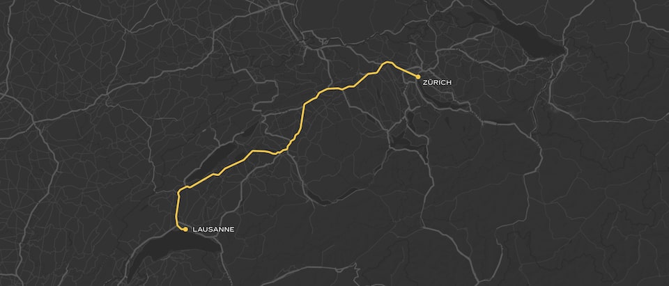 Driving route from ZÜRICH to LAUSANNE