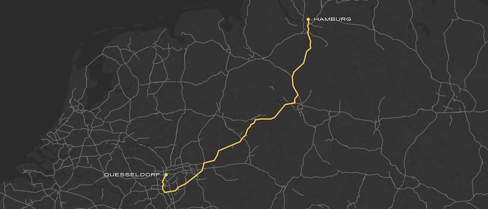 Die Strecke von Hamburg nach Düsseldorf